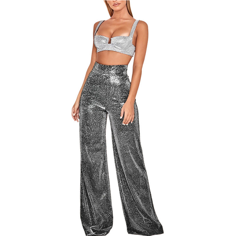 Pantalon large à paillette